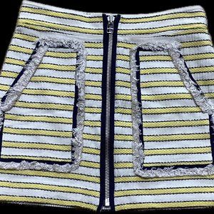 Veronica Beard Lynden Yellow Striped Tweed Mini Skirt Size 2